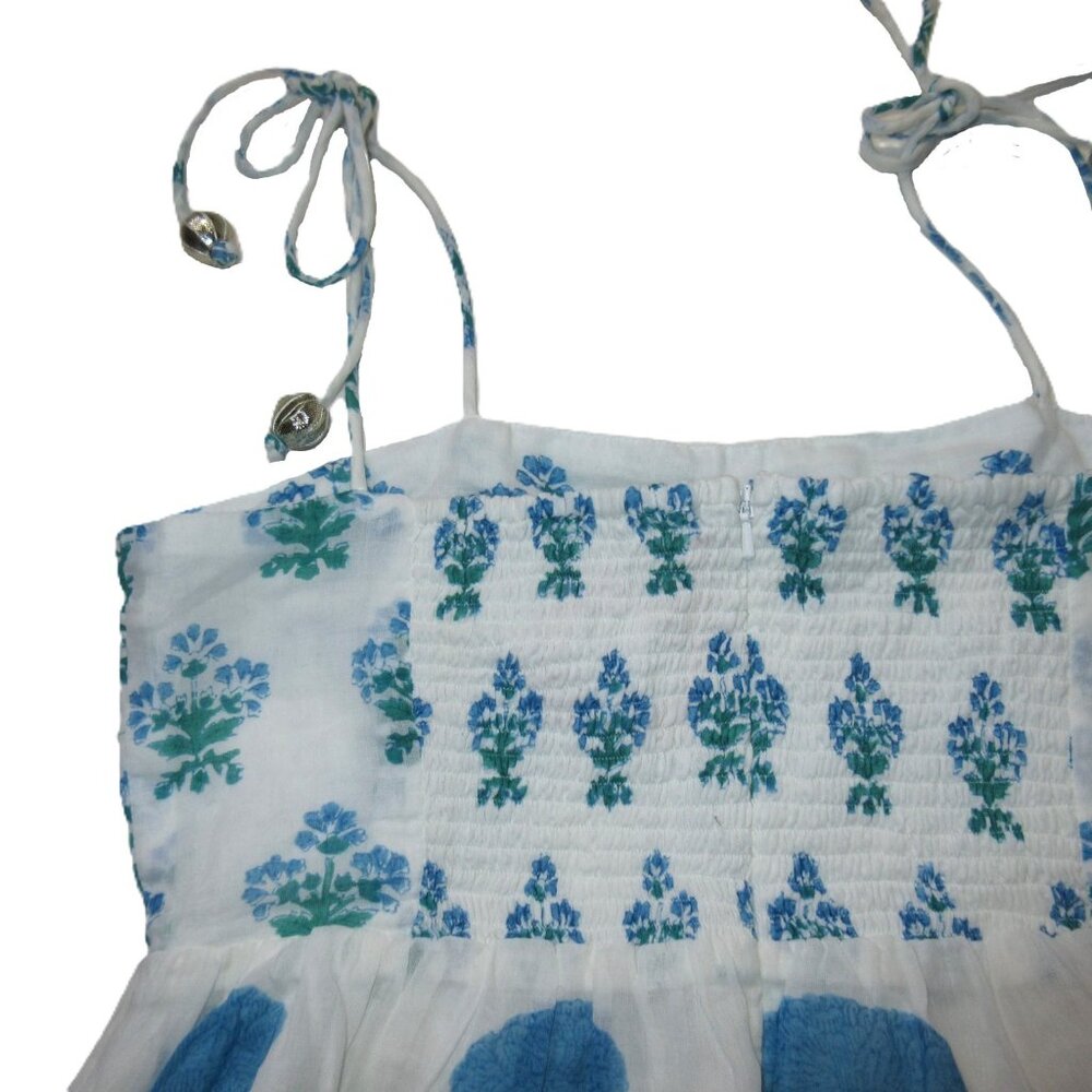 NWT Oliphant Tie Strap Midi in Bloom Blue Blockprint Cotton Tank Dress M - Picture 3 of 8